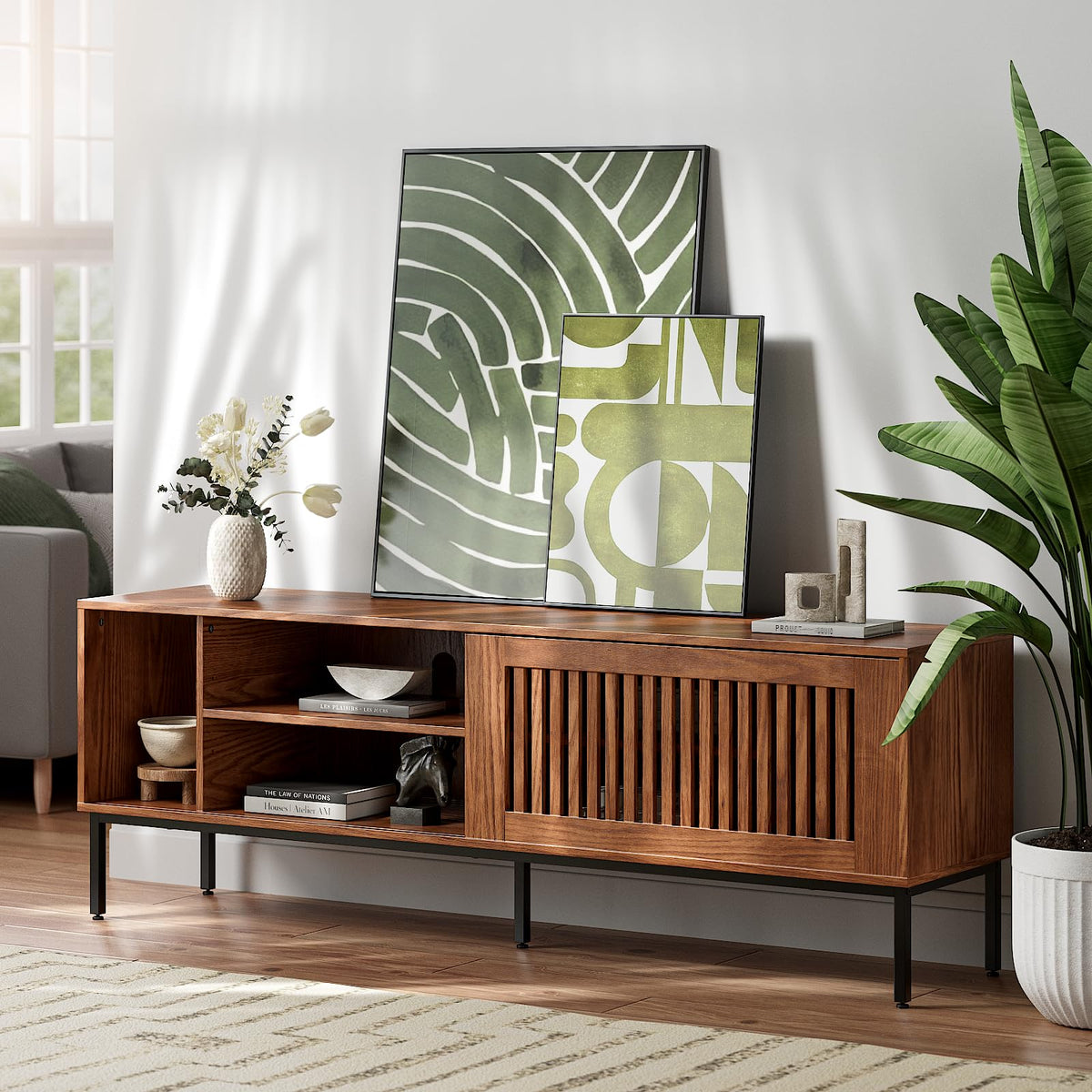 Farmhouse TV Stand for 65-70 Inch TVs with Sliding Barn Door C588