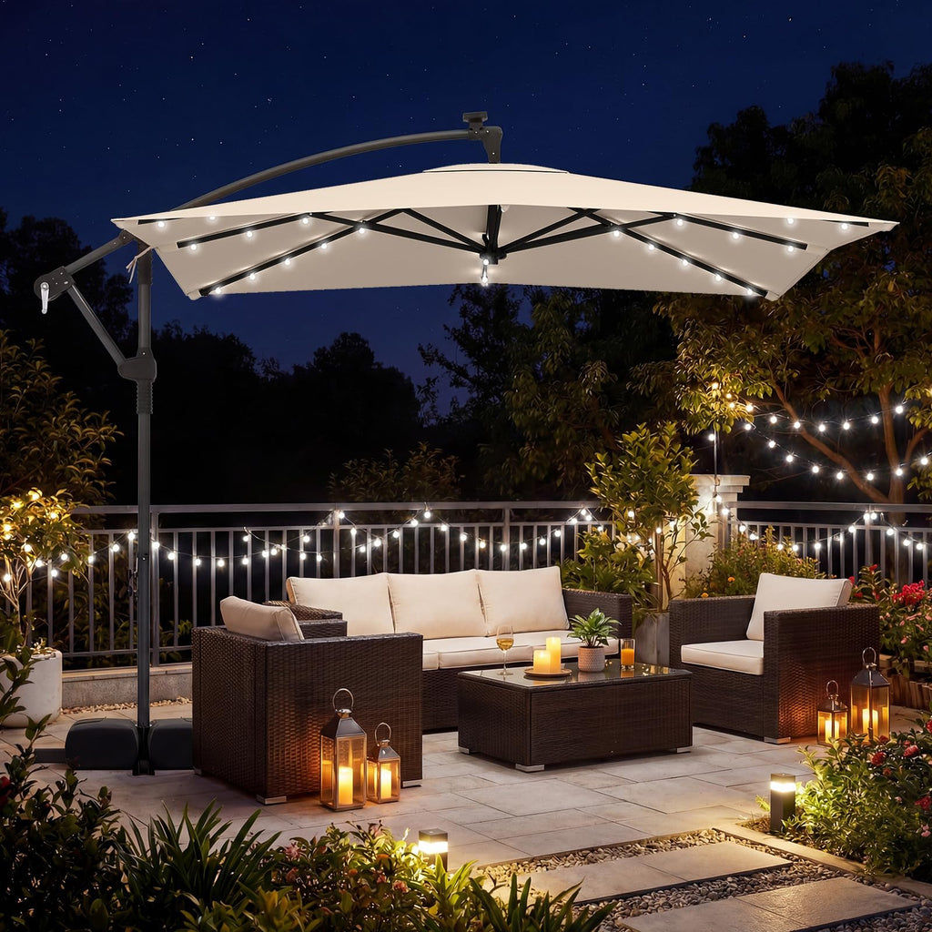 8x8 FT Solar Square Offset Cantilever Umbrella with Base O773275