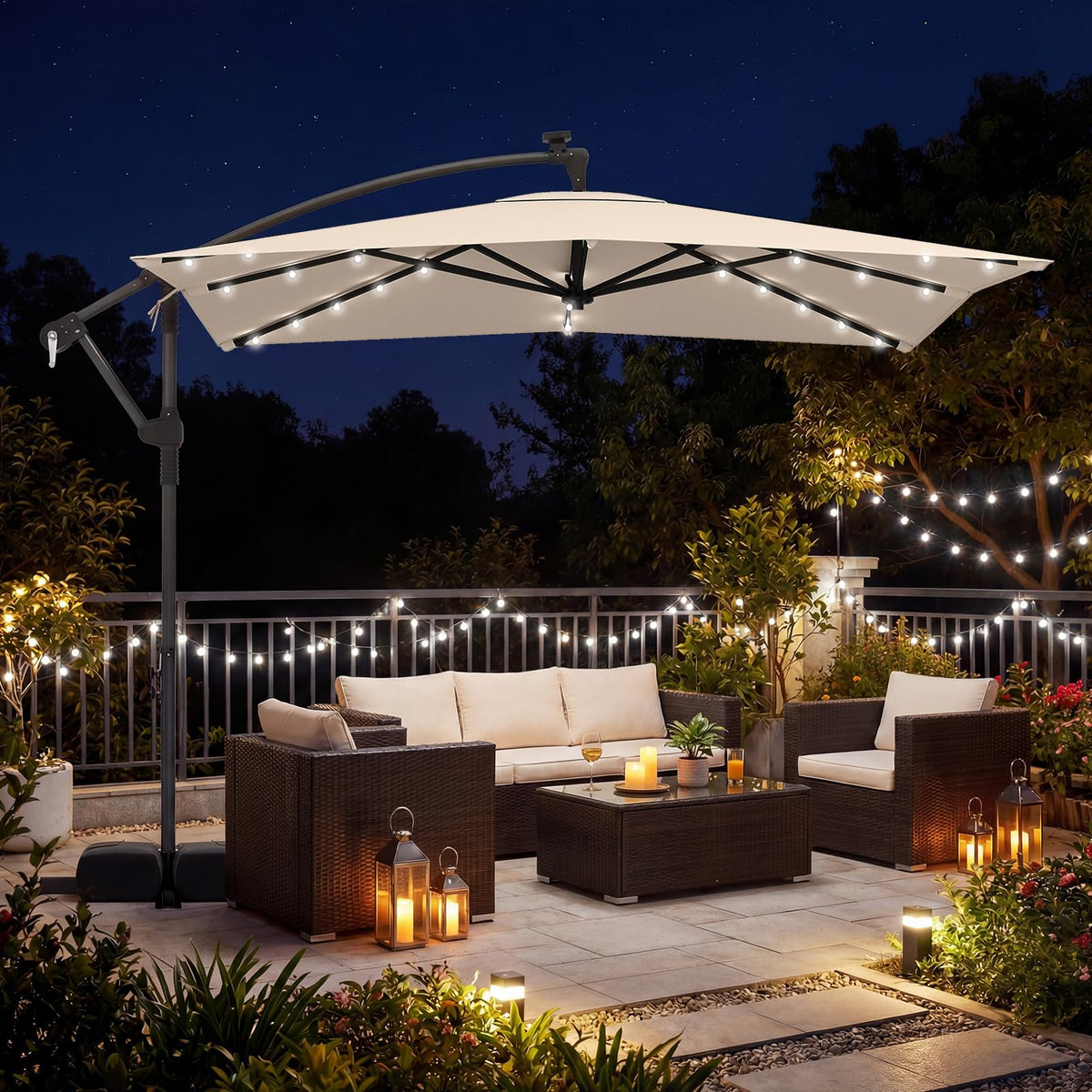 8x8 FT Solar Square Offset Cantilever Umbrella with Base O773275