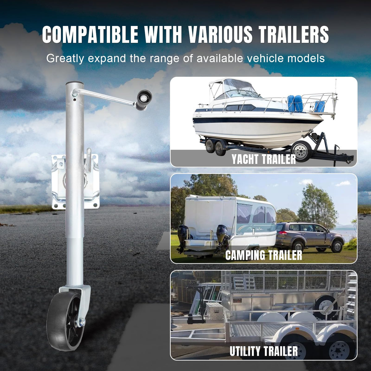 1000 lbs Heavy Duty Swivel Trailer Jack with Wheel X822