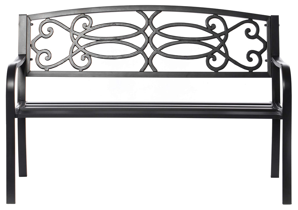 Steel Outdoor Patio Garden Bench with Cast Iron Backrest S80344