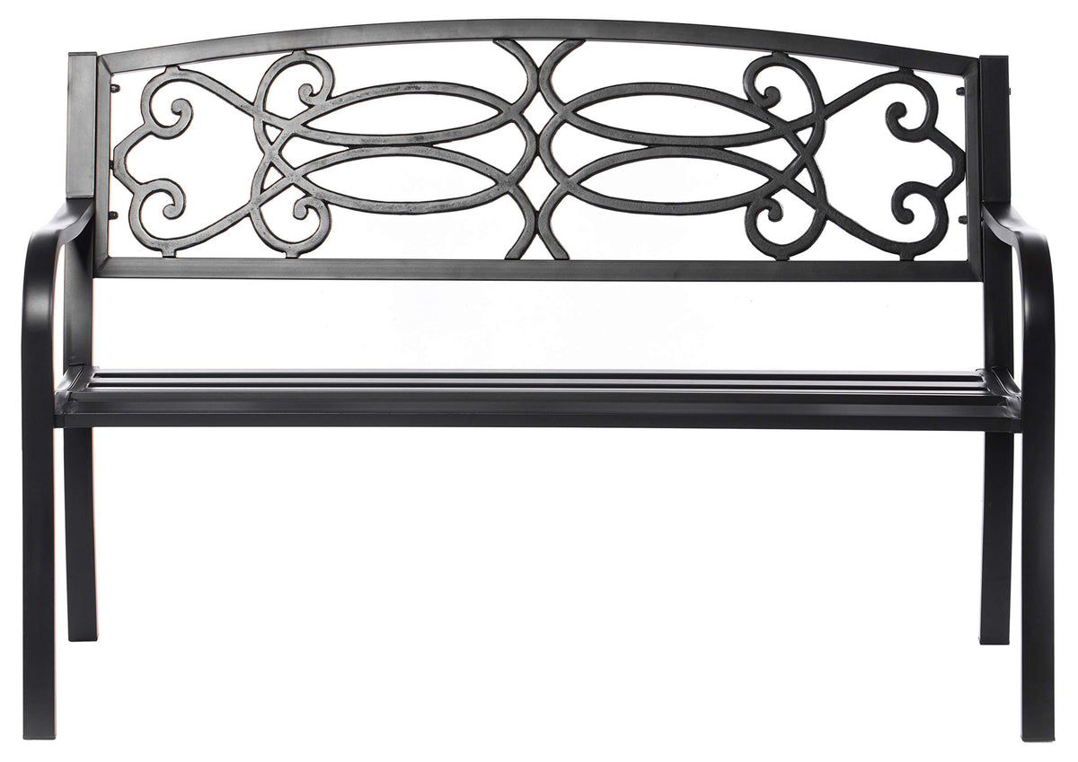 Steel Outdoor Patio Garden Bench with Cast Iron Backrest S80344