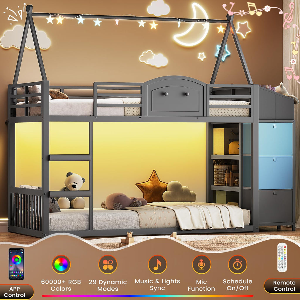 Twin Over Twin Bunk Bed with 3 Storage Drawers and Stairs I159832