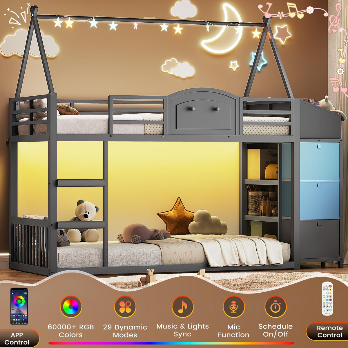 Twin Over Twin Bunk Bed with 3 Storage Drawers and Stairs I159832