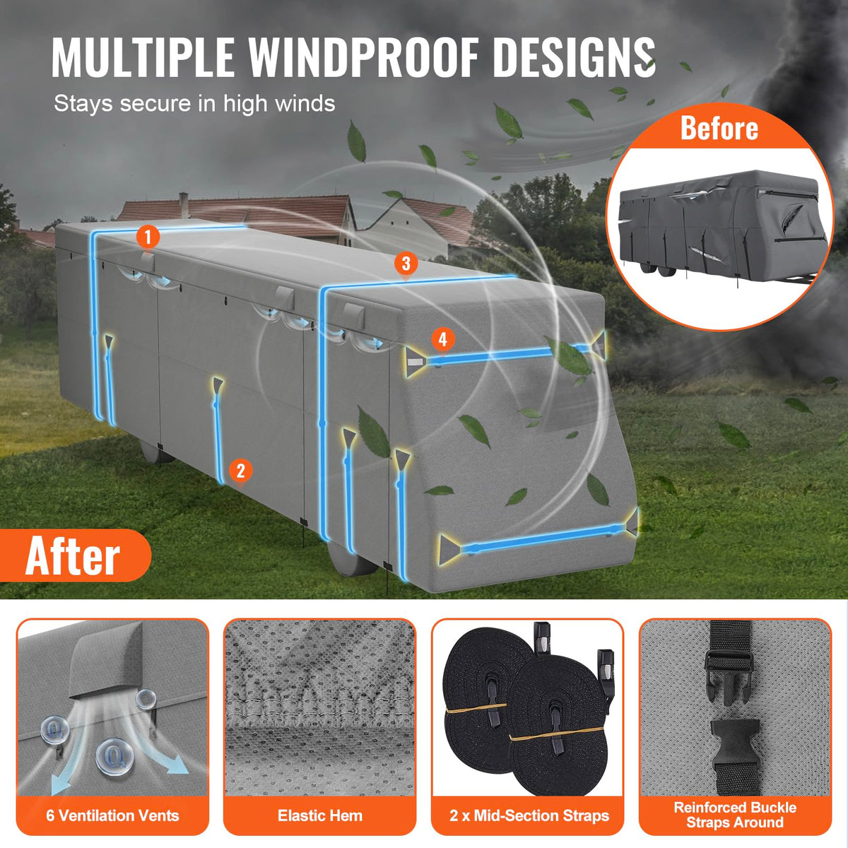 40-43 ft Non-Woven Fabric Waterproof RV Cover with Storage Bag I352