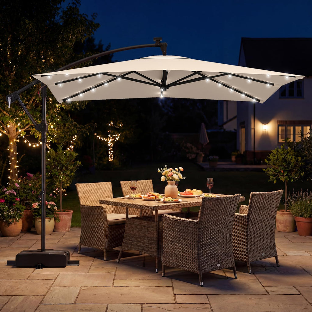 8x8 FT Solar Square Offset Cantilever Umbrella with Base O773275