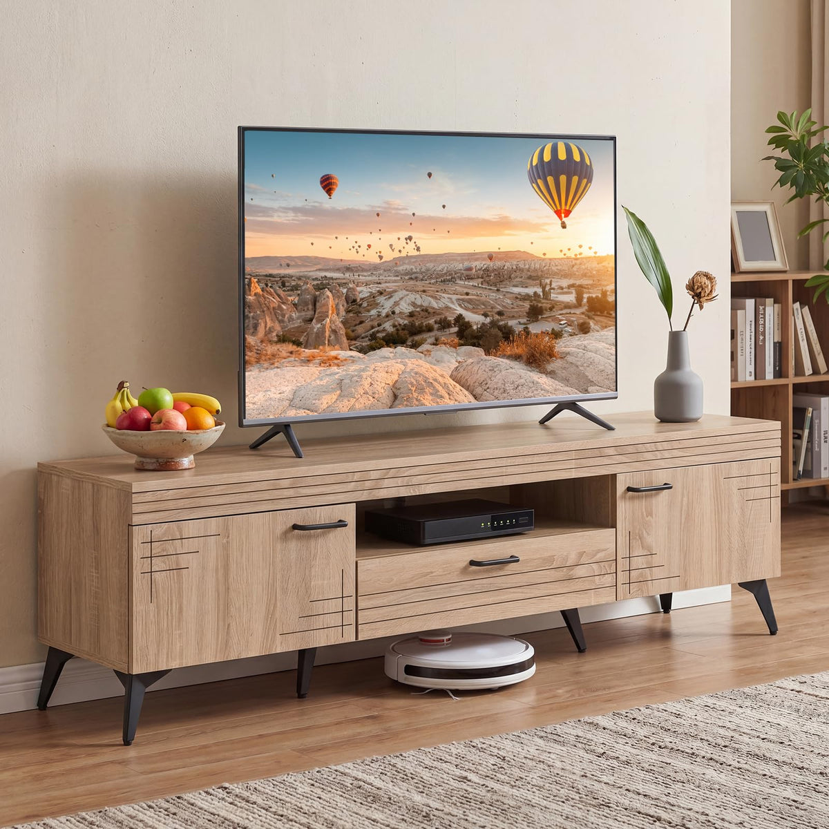 Mid Century Modern TV Stand with Storage Drawer and Open Shelf W8604
