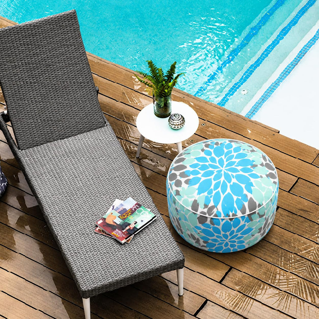 Inflatable Outdoor Ottoman 21"x21"x9", UV Fade Resistant Foot Stool, Portable Water Repellent with Carry Handle Teal I466