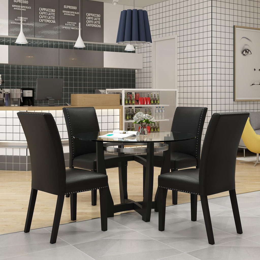 48" Glass Dining Table Set with 4 PU Leather Chairs T834886