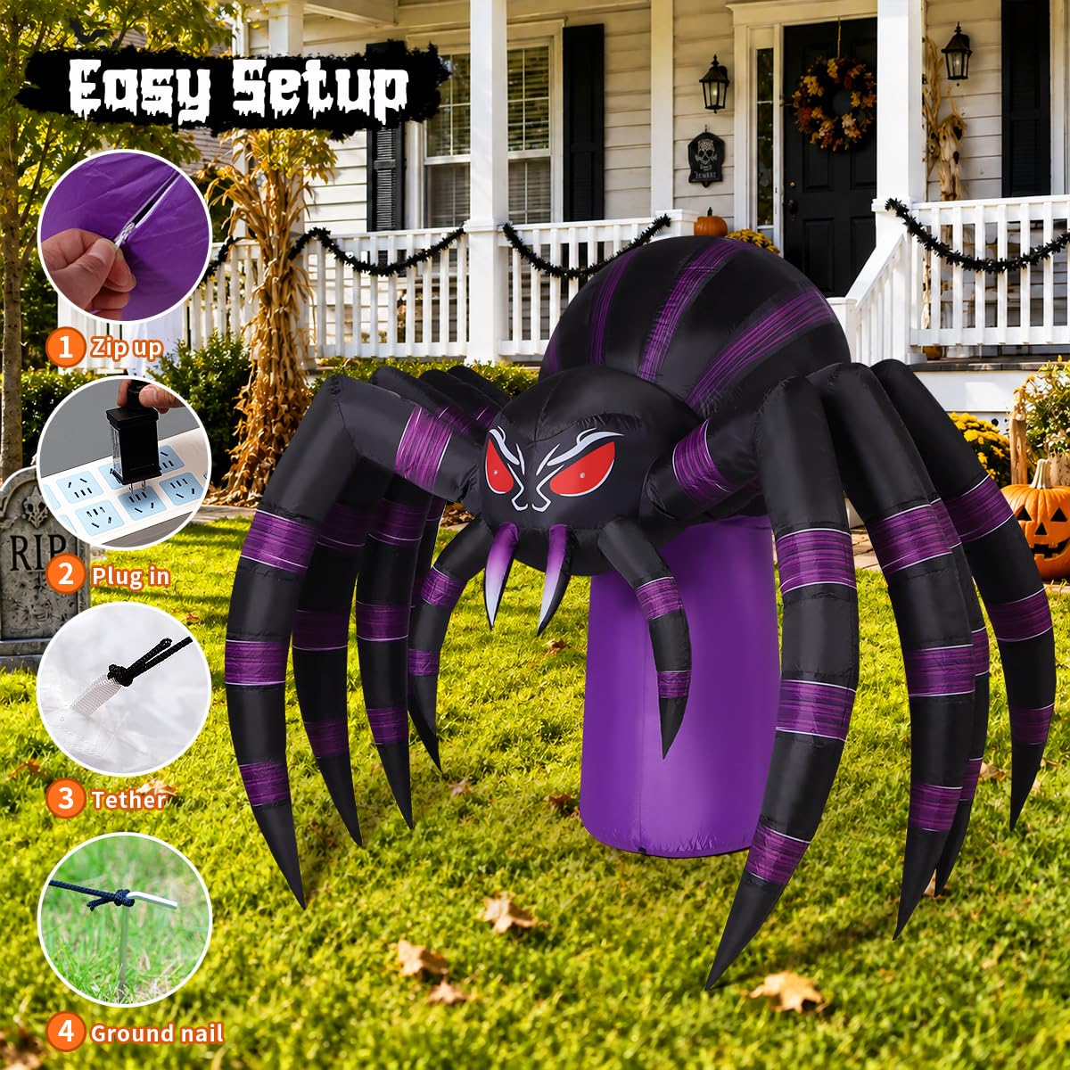 7 FT Inflatable Spider Outdoor Decoration with LED Lights D4964