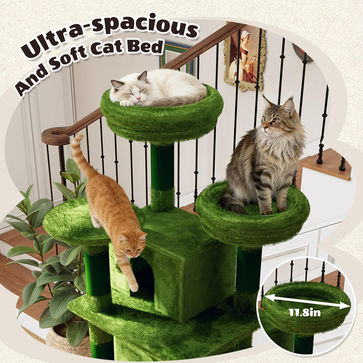 70.87'' Cat Tree Tower with Scratching Post and Hanging Hammock J6780