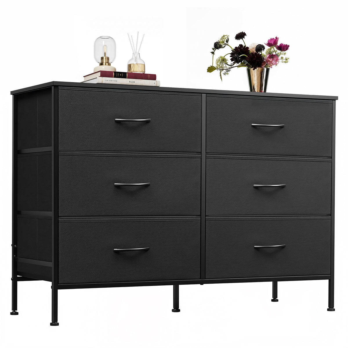 Black 6 Drawer Fabric Dresser F811