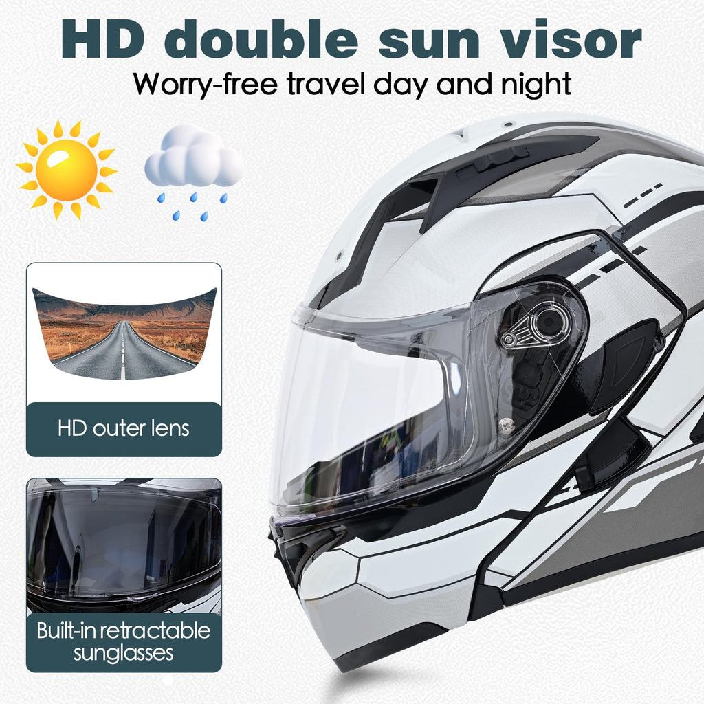 DOT Approved Flip Up Full Face Modular Motorcycle Helmet with Dual Visor X603