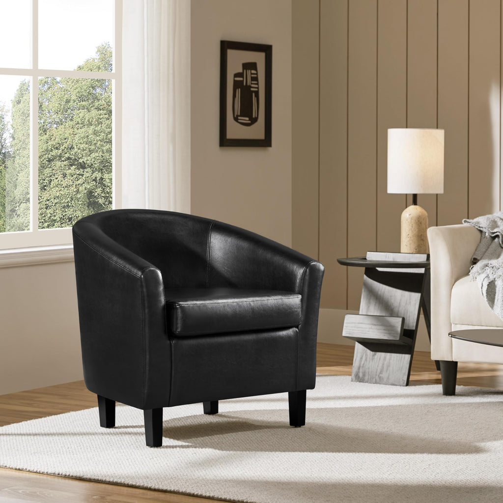 Black Faux Leather Barrel Accent Chairs D301916