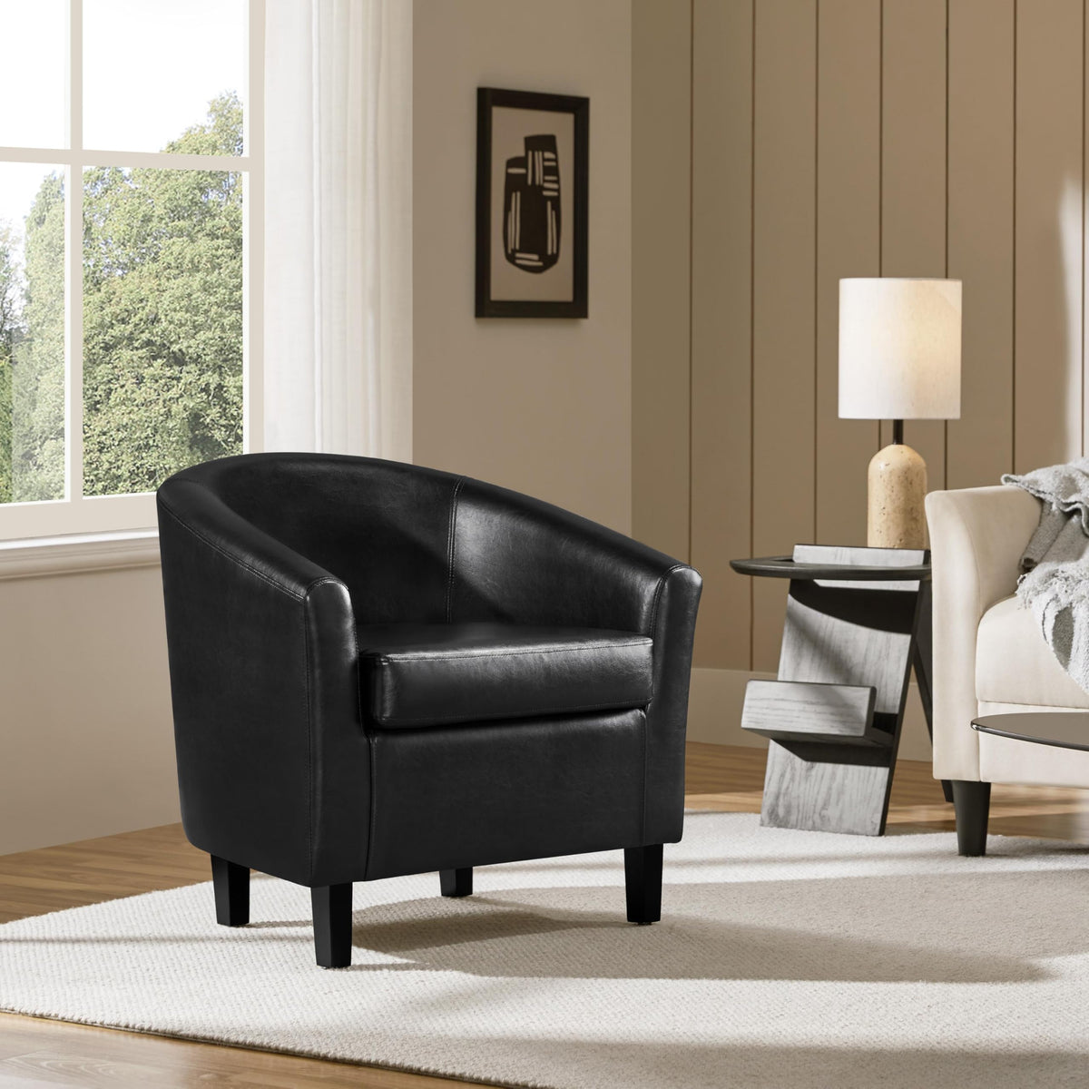 Black Faux Leather Barrel Accent Chairs D301916