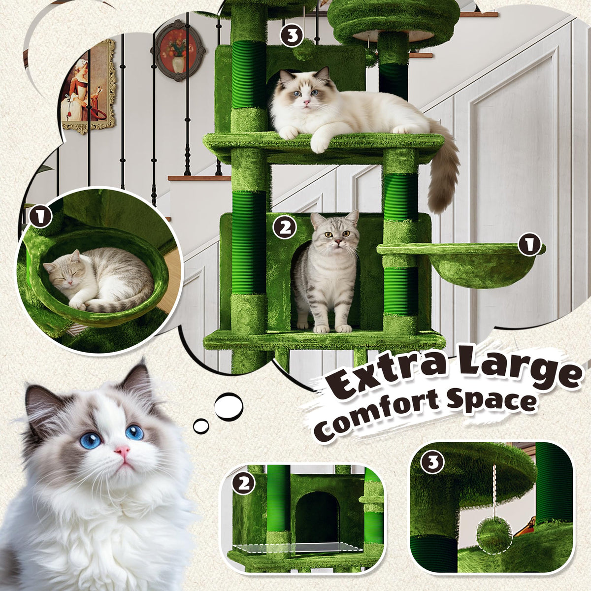 70.87'' Cat Tree Tower with Scratching Post and Hanging Hammock J6780