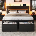 Queen Led Bed Frame with 2 Storage Drawers and Charging Station, Black E116278