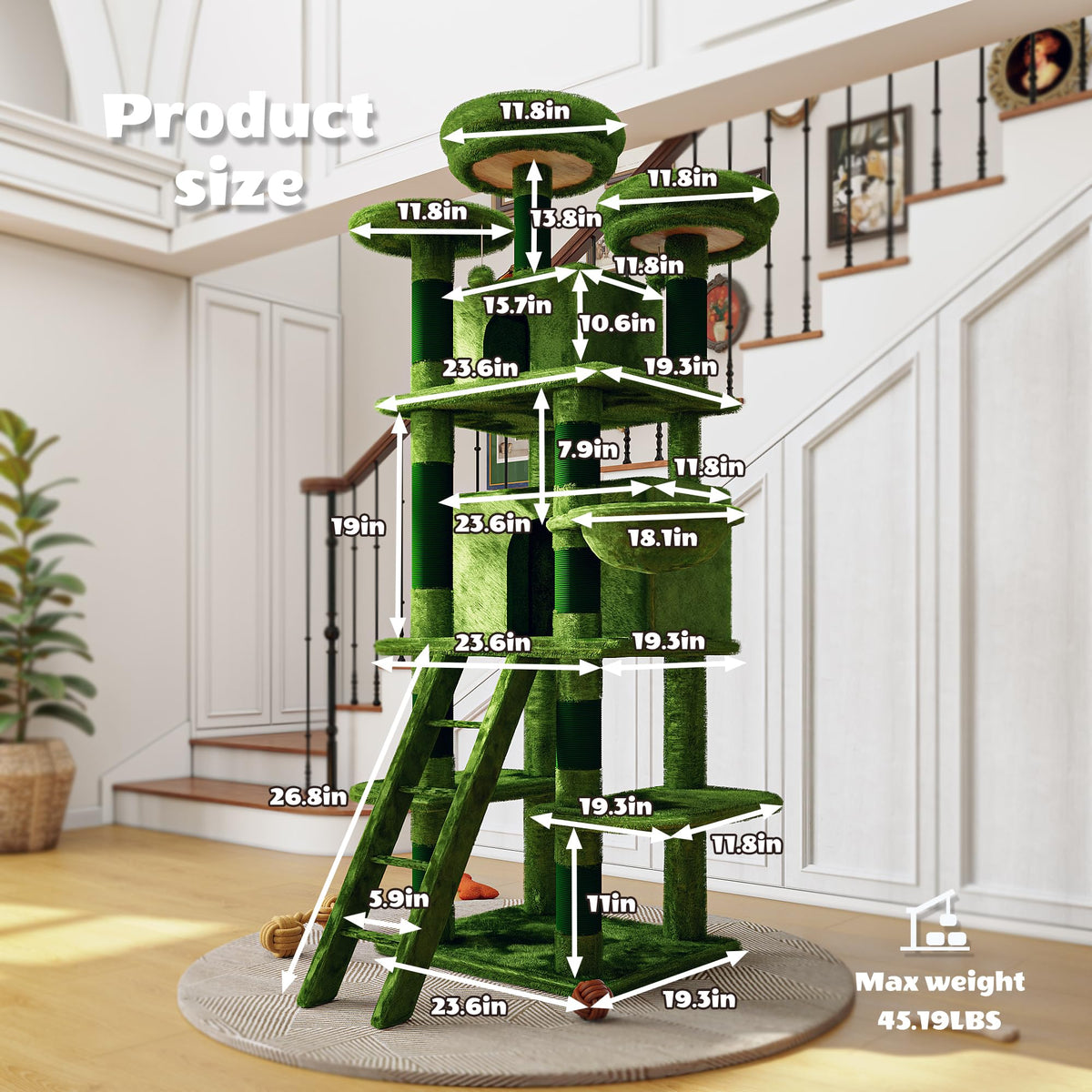 70.87'' Cat Tree Tower with Scratching Post and Hanging Hammock J6780