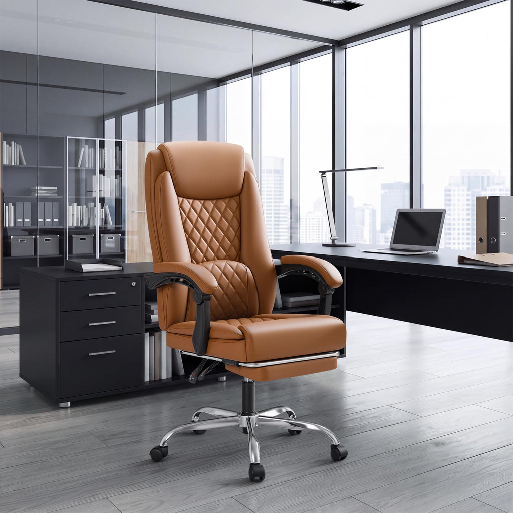 Brown Leather Ergonomic High Back Office Chair with Footrest U108