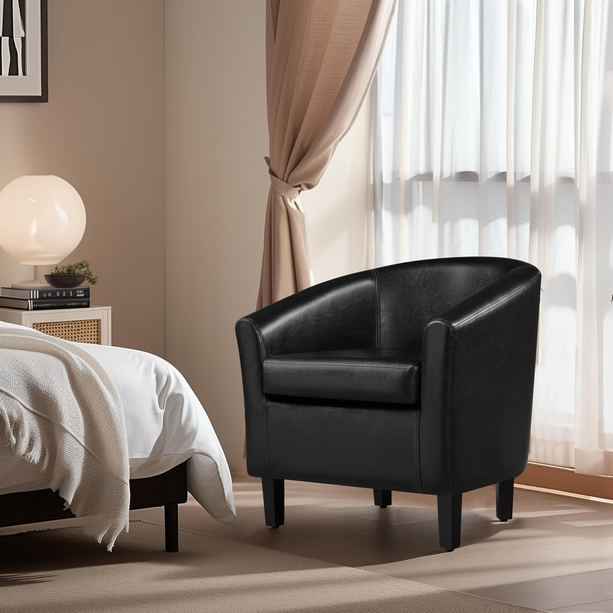Black Faux Leather Barrel Accent Chairs D301916