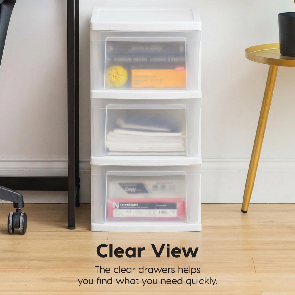 3 Drawer Slim Narrow Storage Organizer 2-Pack White Clear I39247