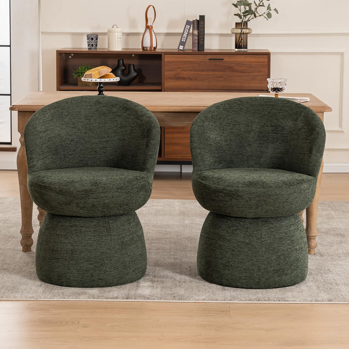 Green Boucle Fabric Swivel Accent Chair Set of 2 T548296