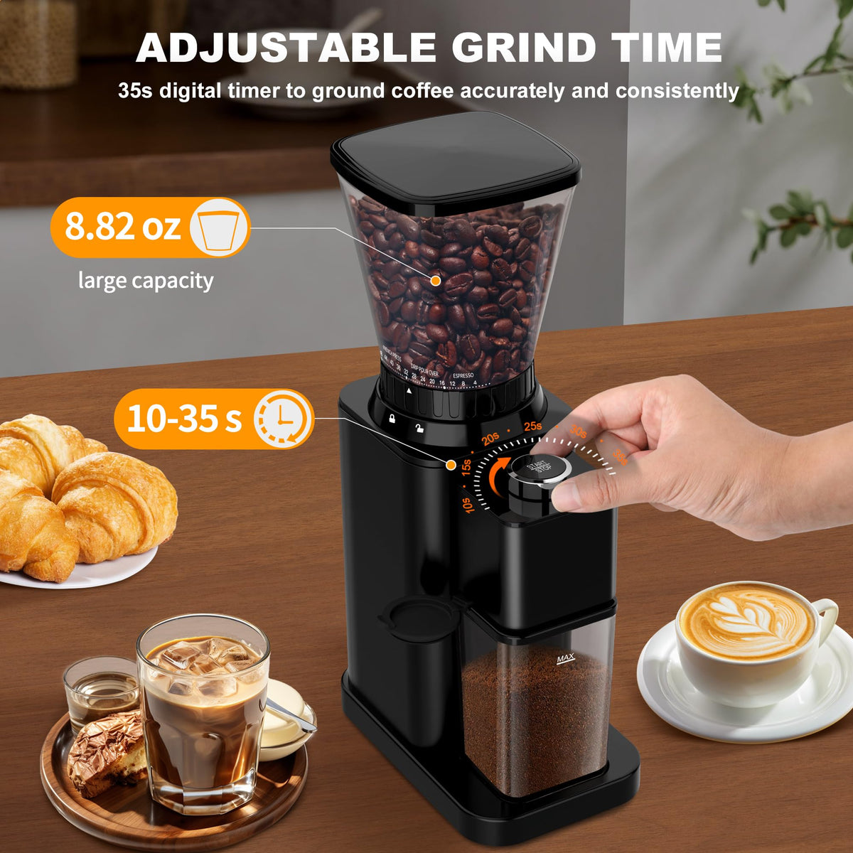 Black Electric Conical Burr Coffee Grinder U48784