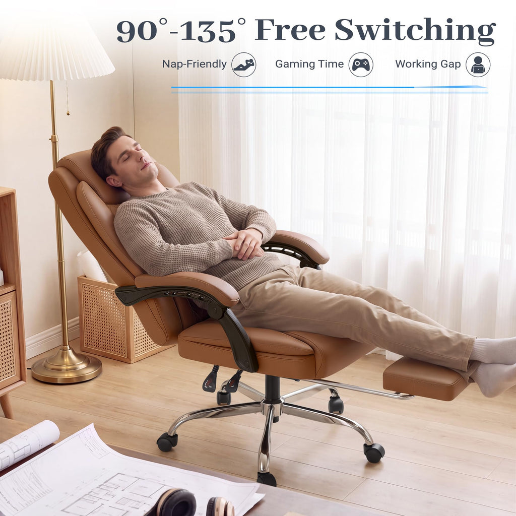 Brown Leather Ergonomic High Back Office Chair with Footrest U108