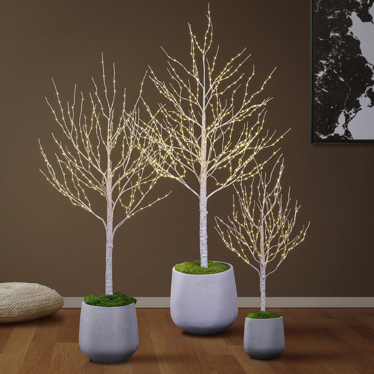 Lighted Birch Twig Tree with Fairy Lights, Pack of 3 Warm White F20204