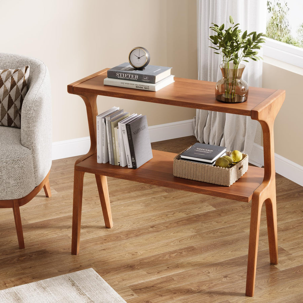 Wood 2-Tier End Table with Storage Shelves W70884