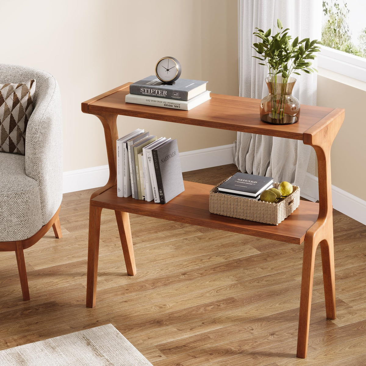Wood 2-Tier End Table with Storage Shelves W70884