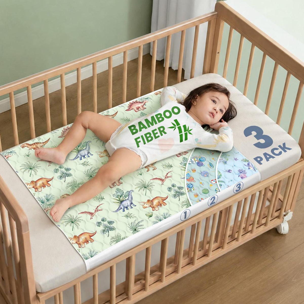 Viscose from Bamboo 3 Pack Waterproof Non-Slip Crib Pee Pads Q532152