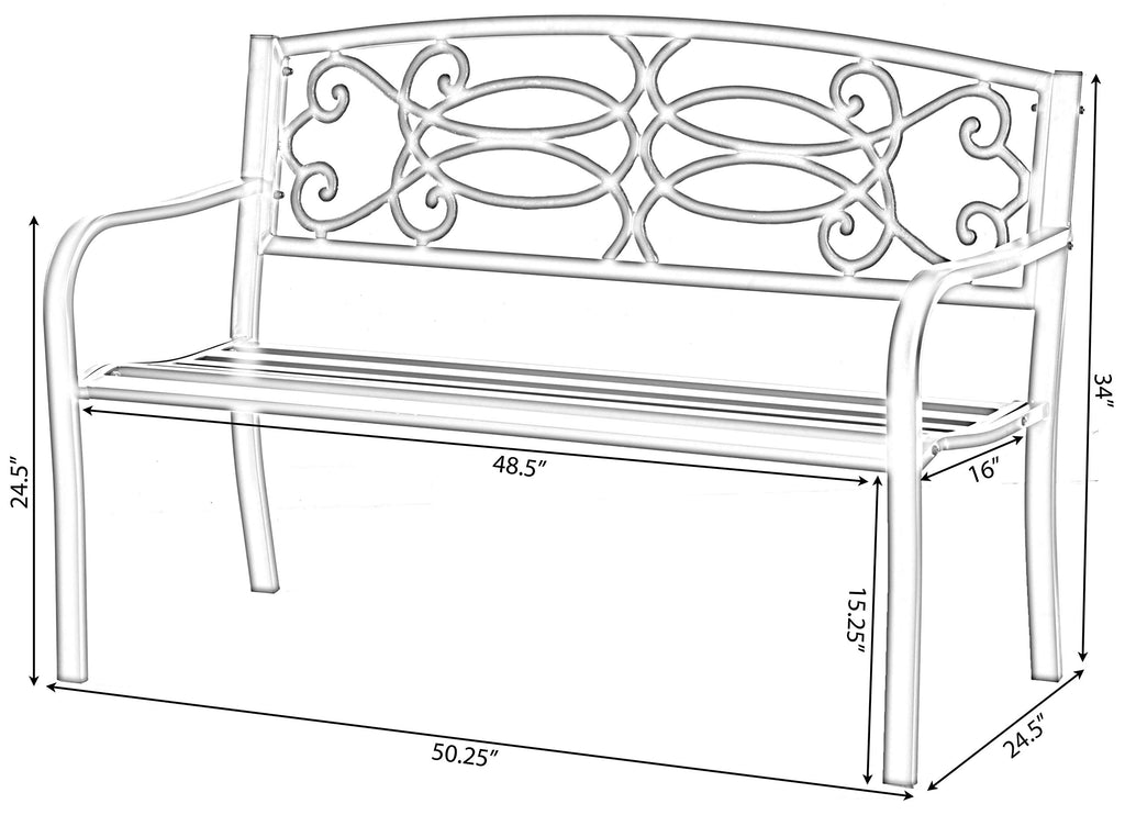 Steel Outdoor Patio Garden Bench with Cast Iron Backrest S80344