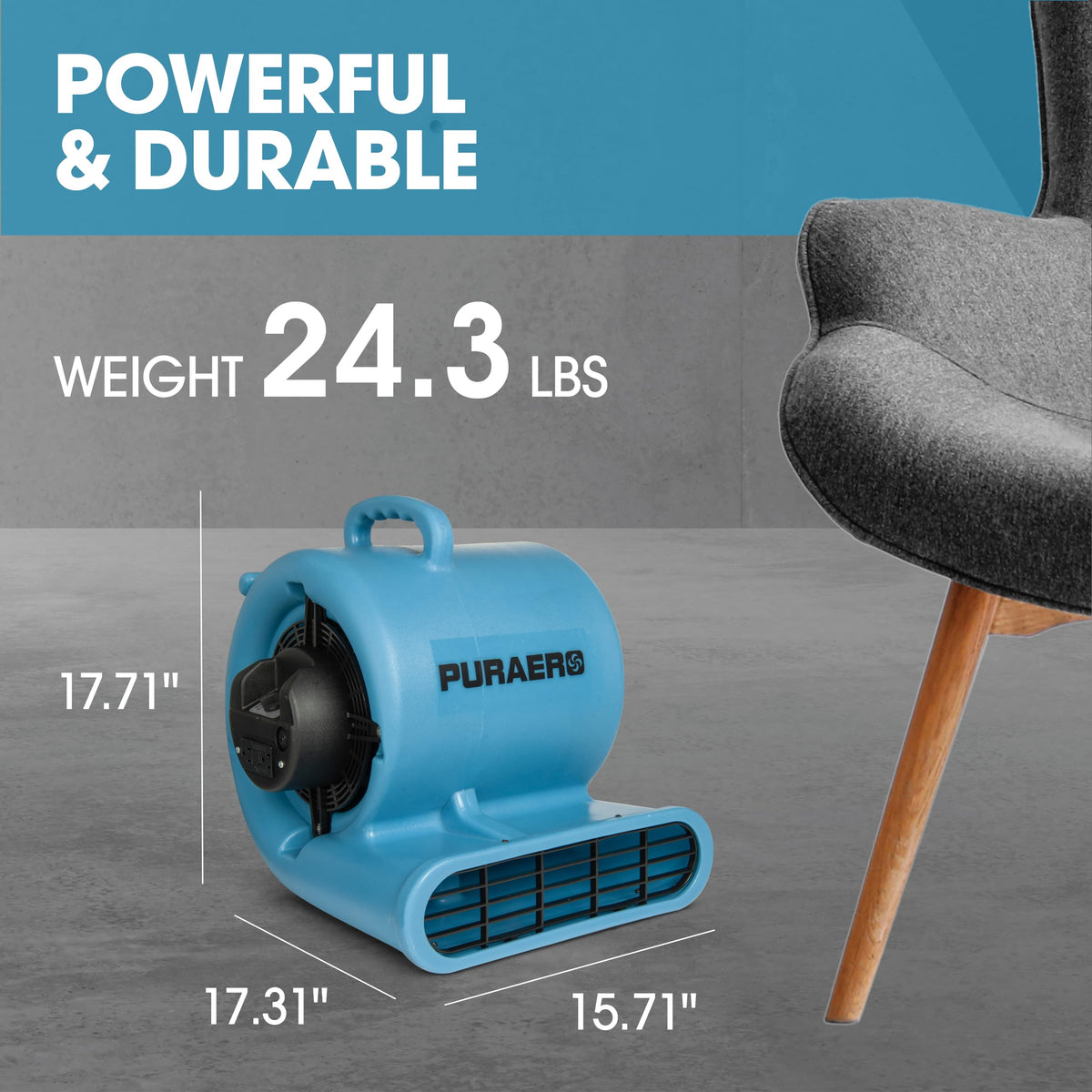 1/3 HP 2,550 CFM Blue Air Mover Carpet Dryer Floor Fan Q85413