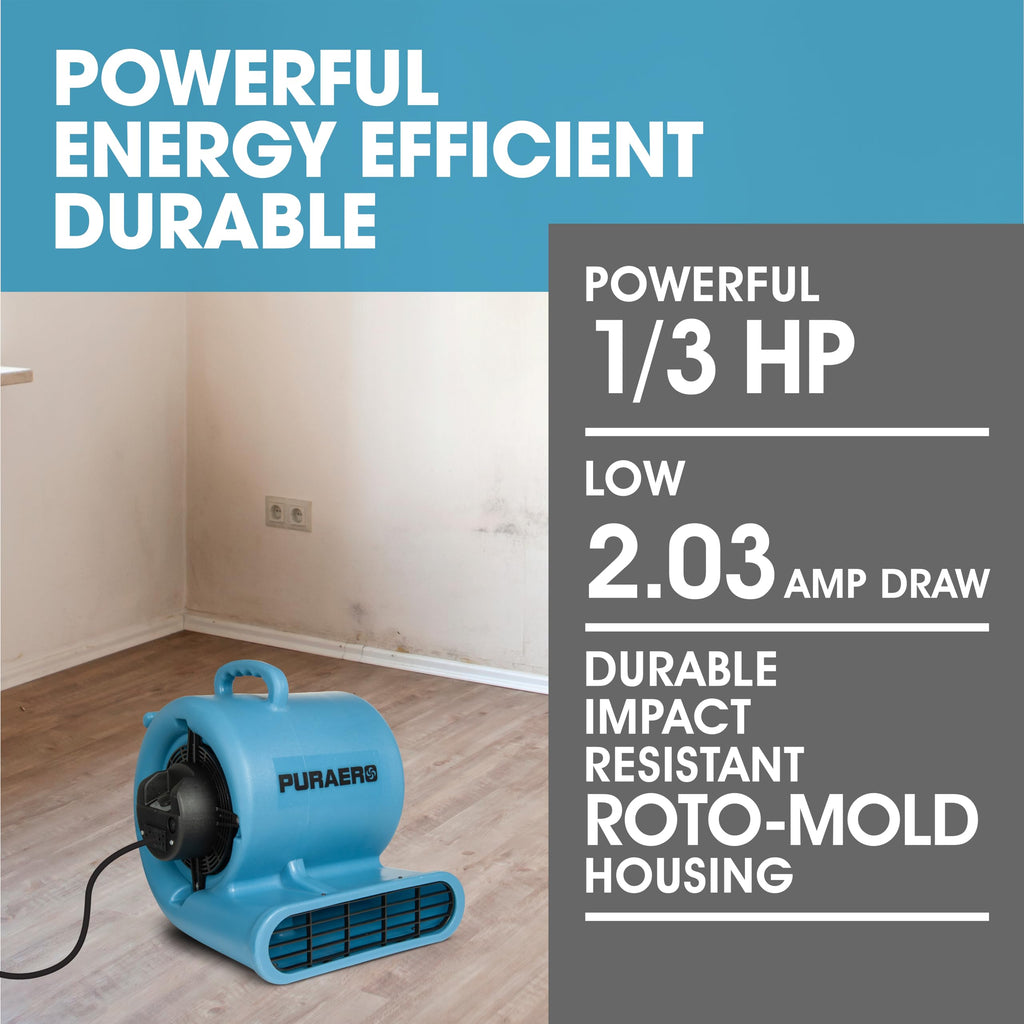 1/3 HP 2,550 CFM Blue Air Mover Carpet Dryer Floor Fan Q85413
