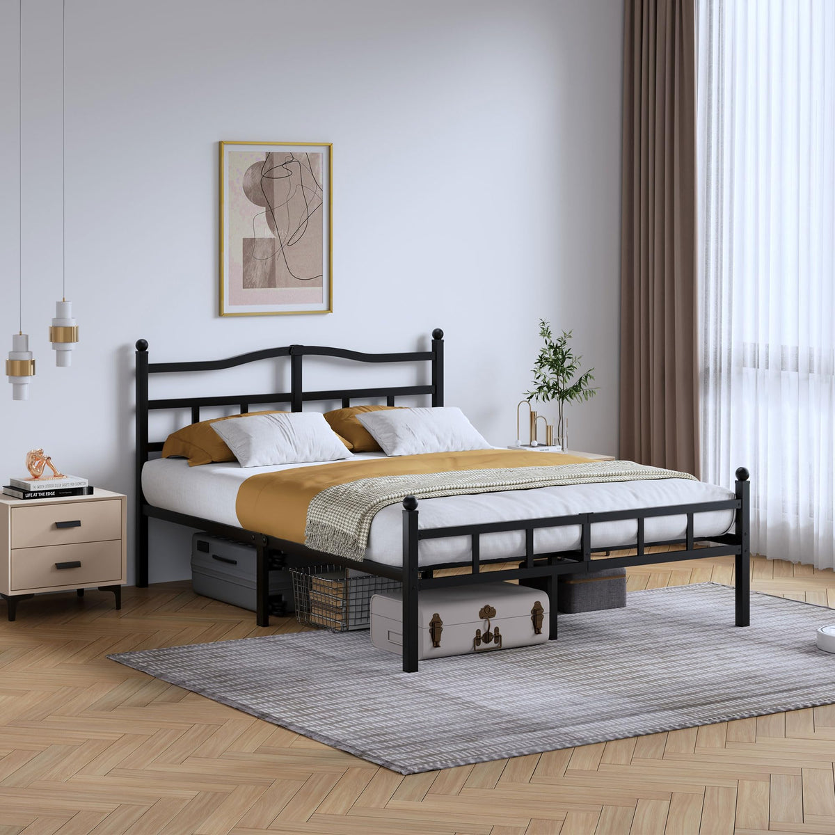 14 Inch Metal Bed Frame Full Size with Headboard Footboard Y86850