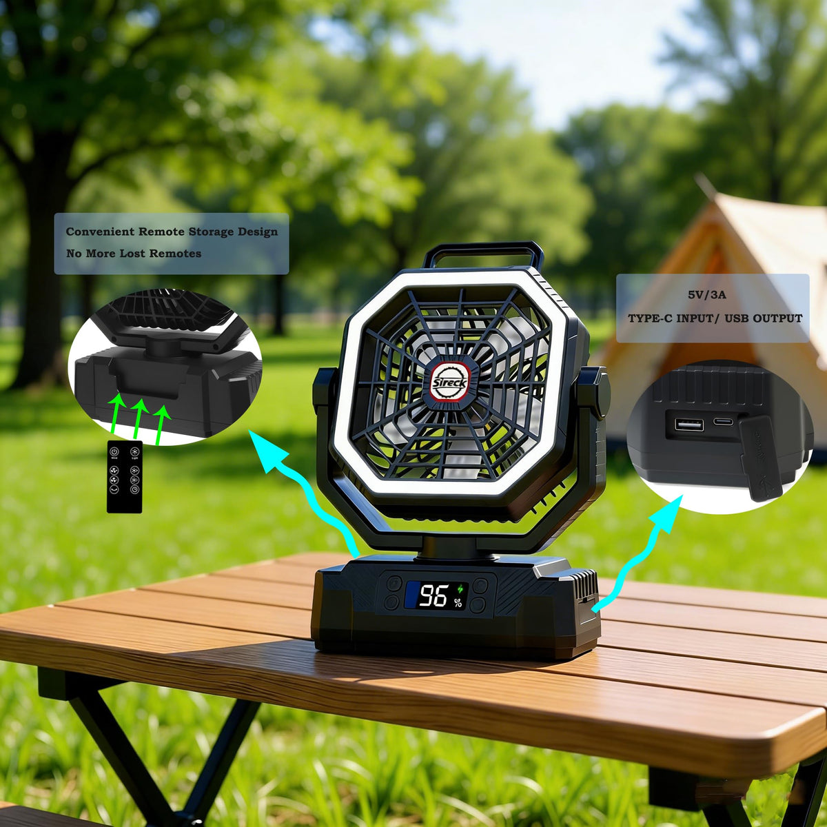 Black 10-Inch 40000mAh Portable Camping Fan K6643