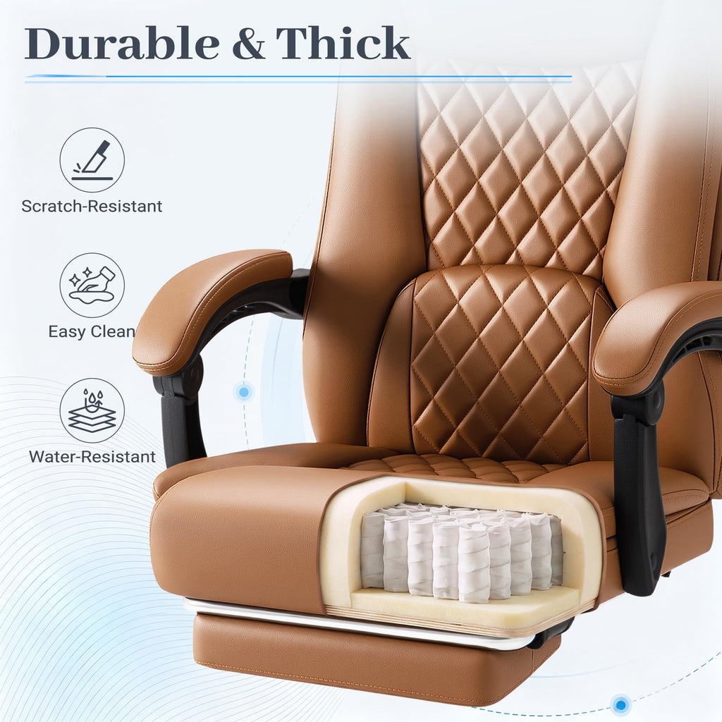 Brown Leather Ergonomic High Back Office Chair with Footrest U108