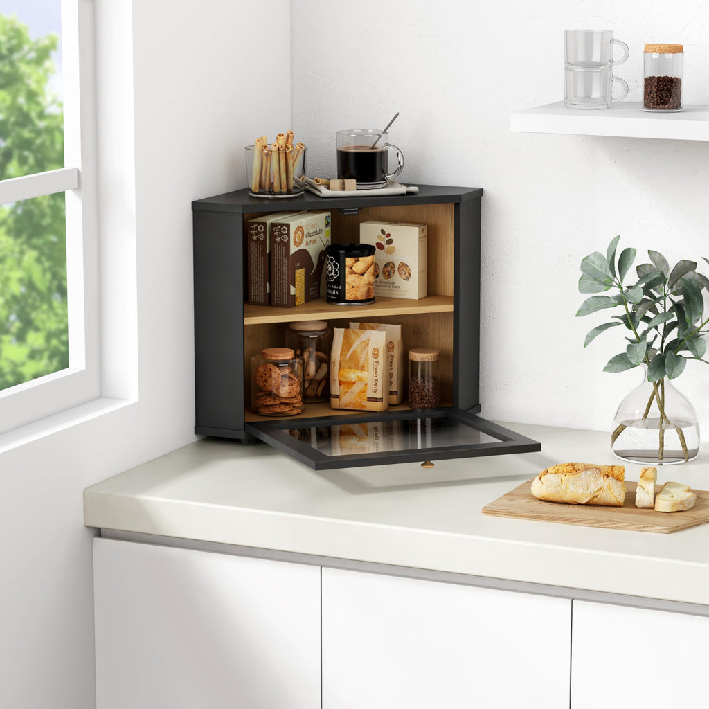 2 Tier Black Corner Bread Box G803