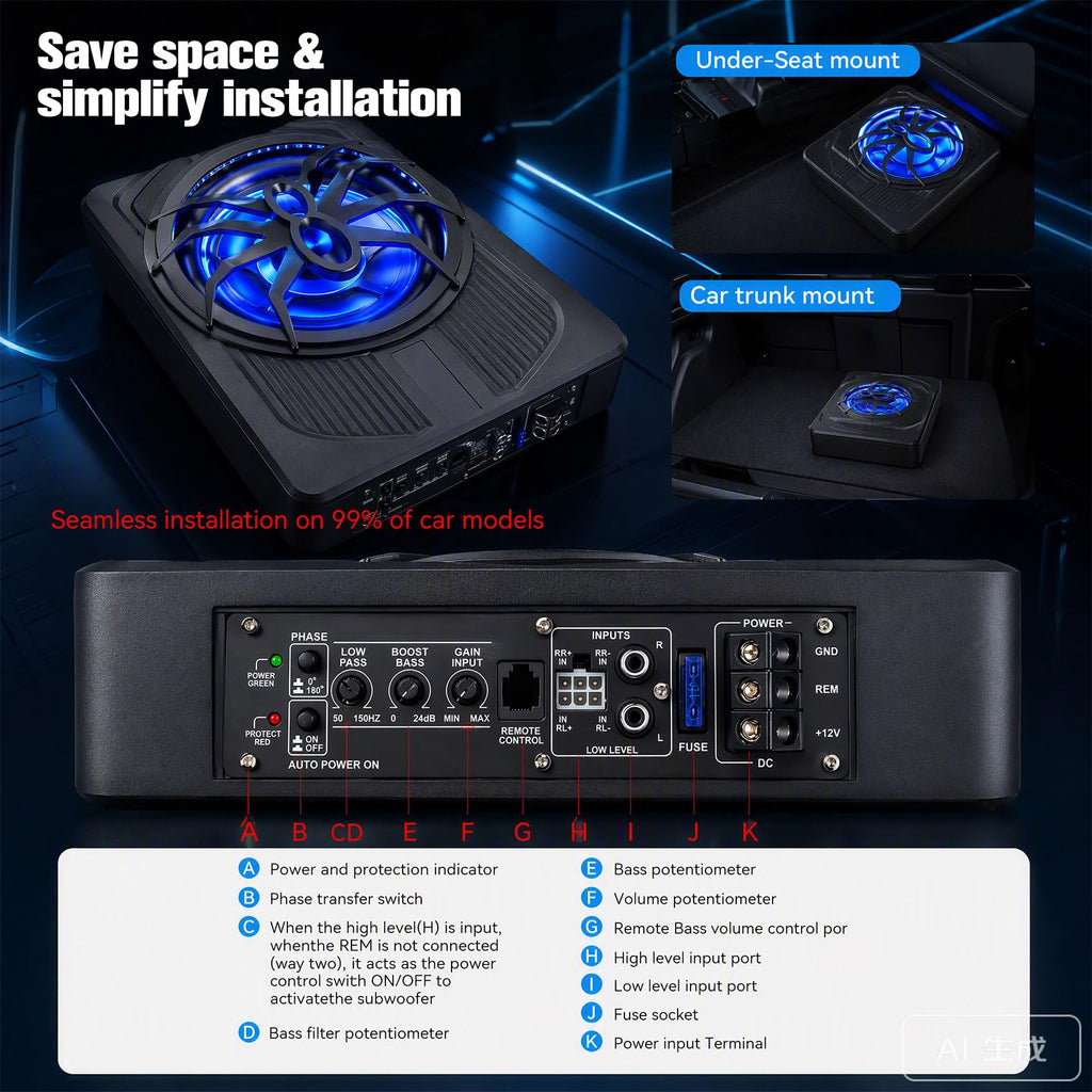 800W Under Seat Subwoofer with Amp J724