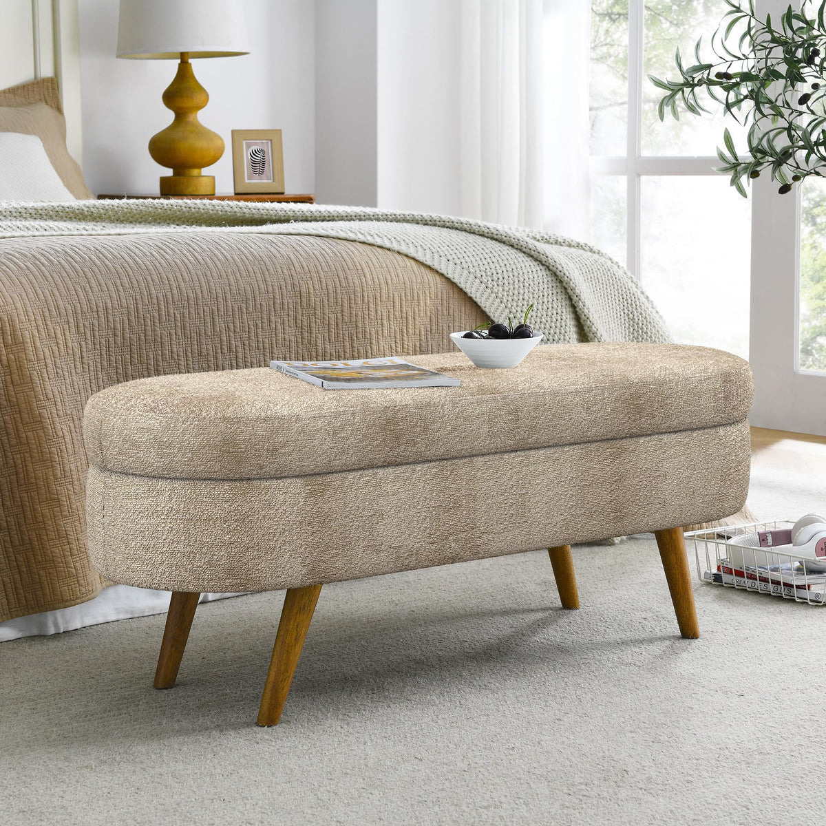 Oval Storage Bench with Rubber Wood Legs C61483
