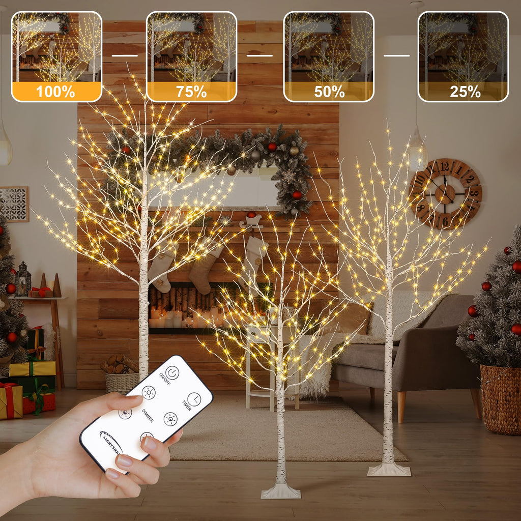 Lighted Birch Twig Tree with Fairy Lights, Pack of 3 Warm White F20204