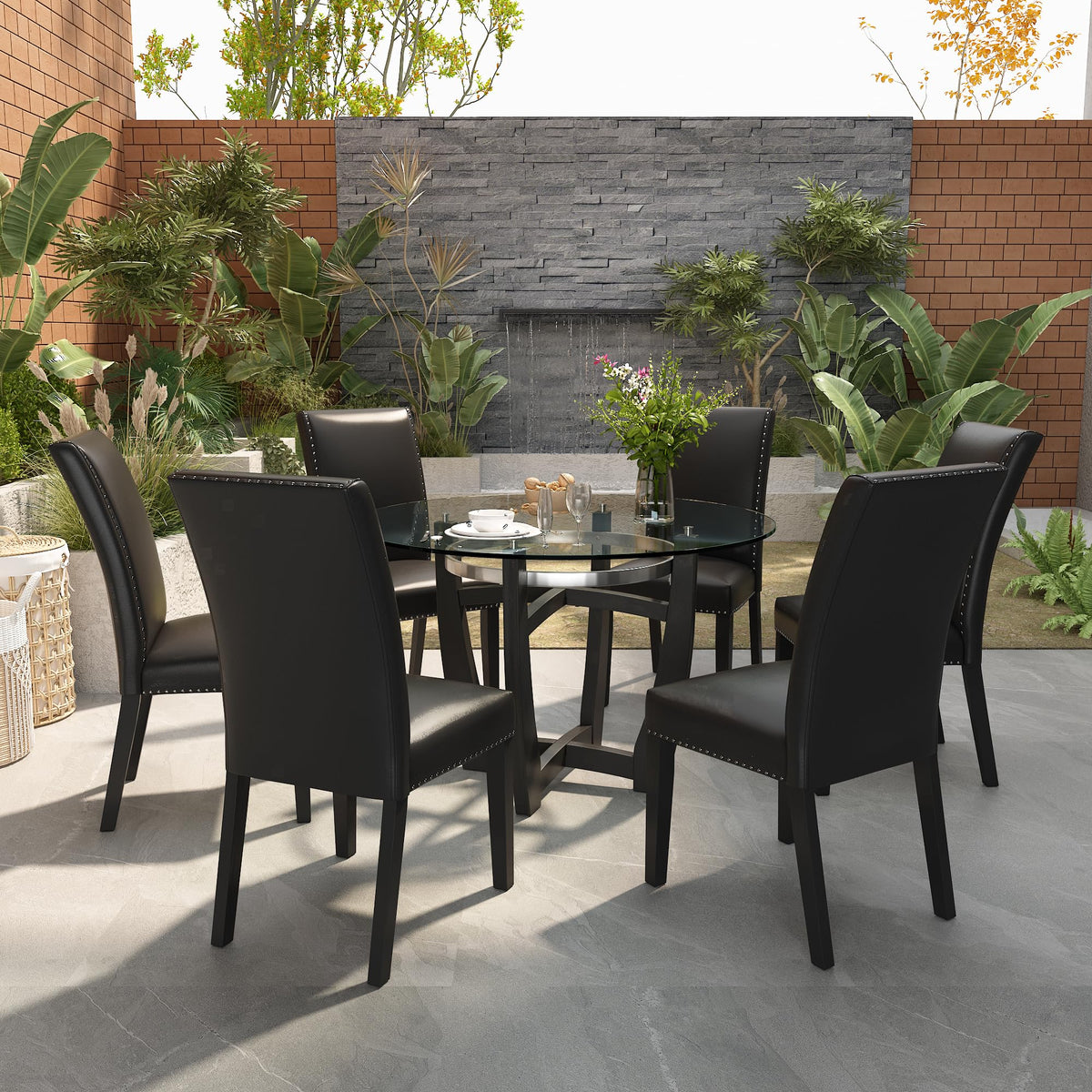 48" Glass Dining Table Set with 4 PU Leather Chairs T834886