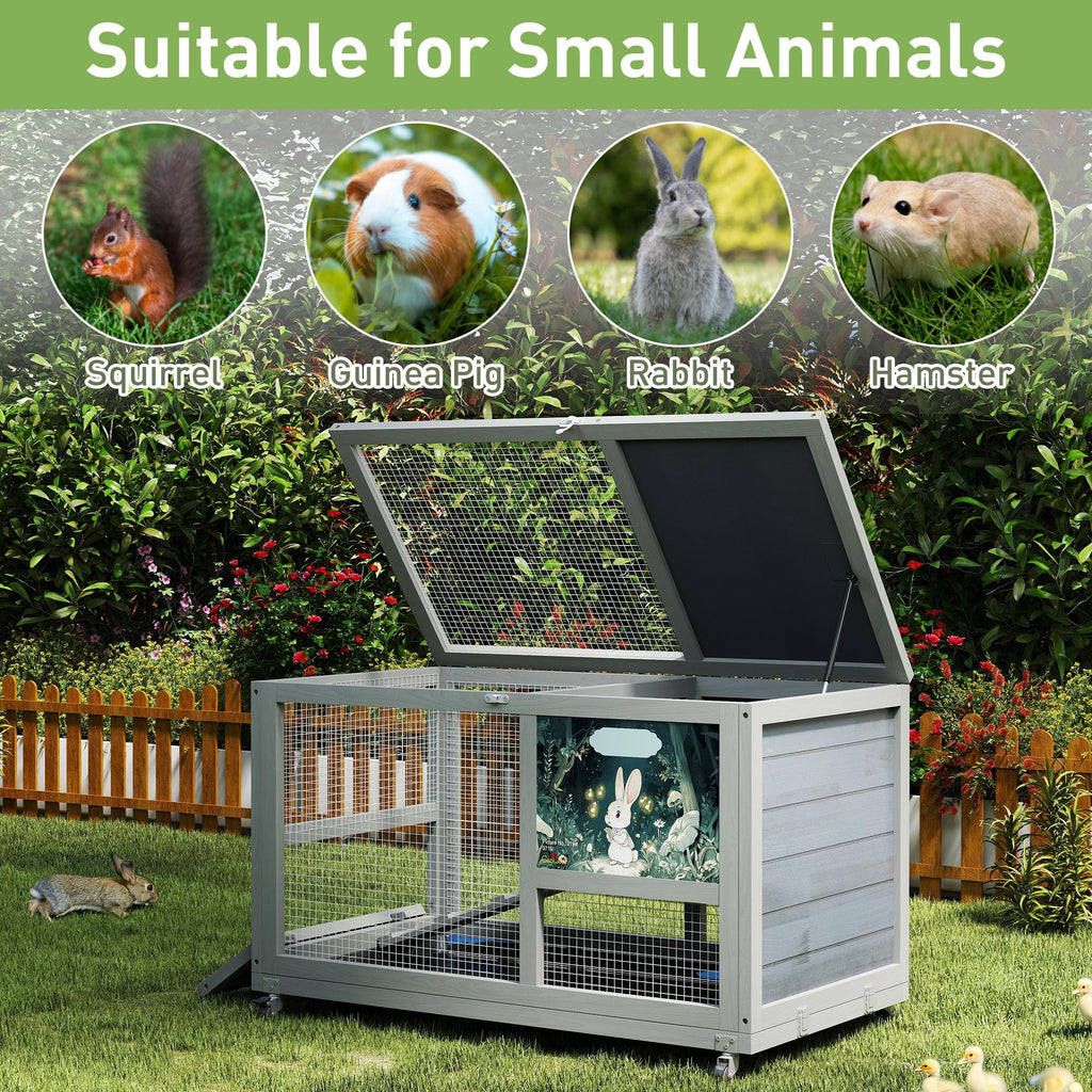 36.5" Two-Level Wooden Rabbit Hutch with Casters & Ramp X9741