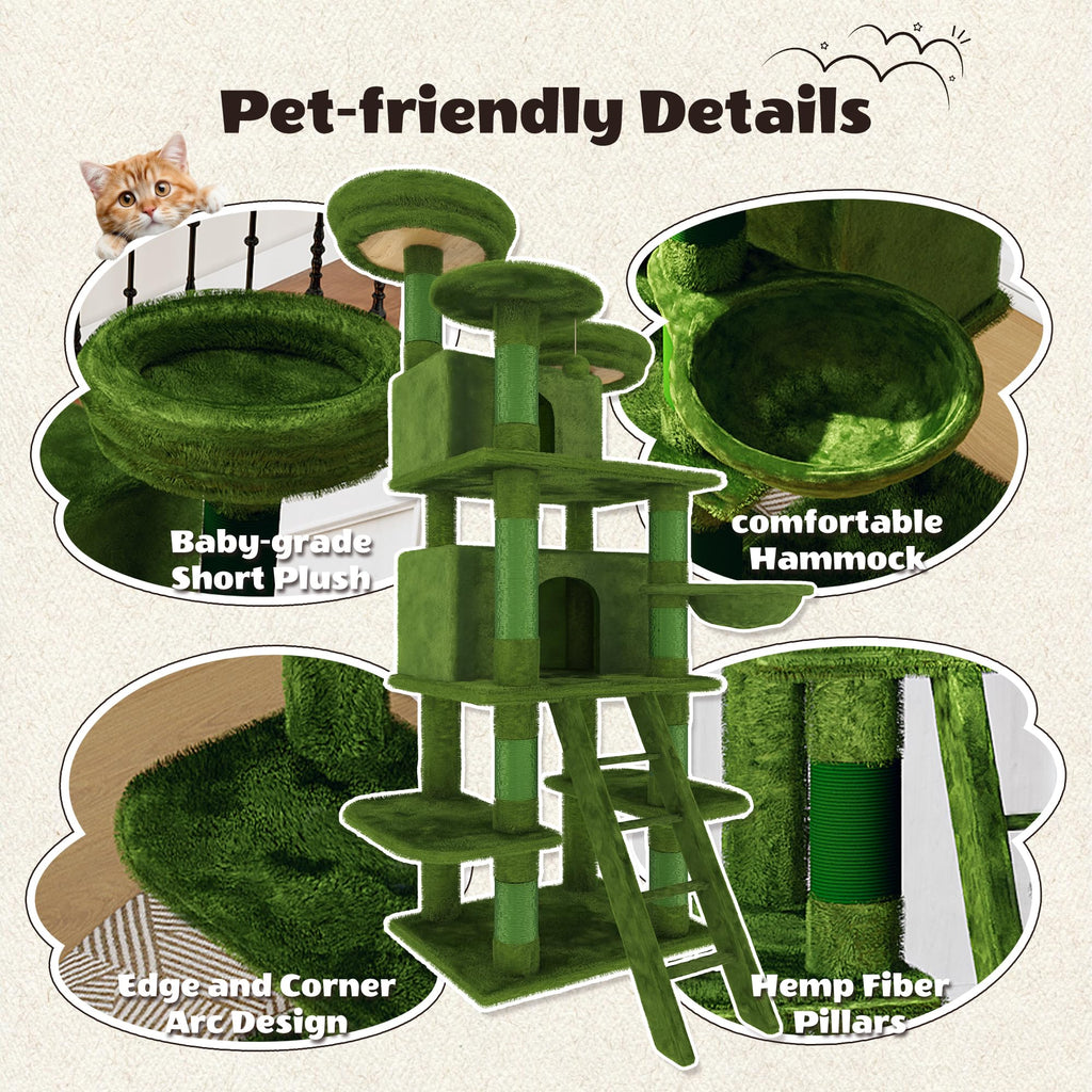 70.87'' Cat Tree Tower with Scratching Post and Hanging Hammock J6780