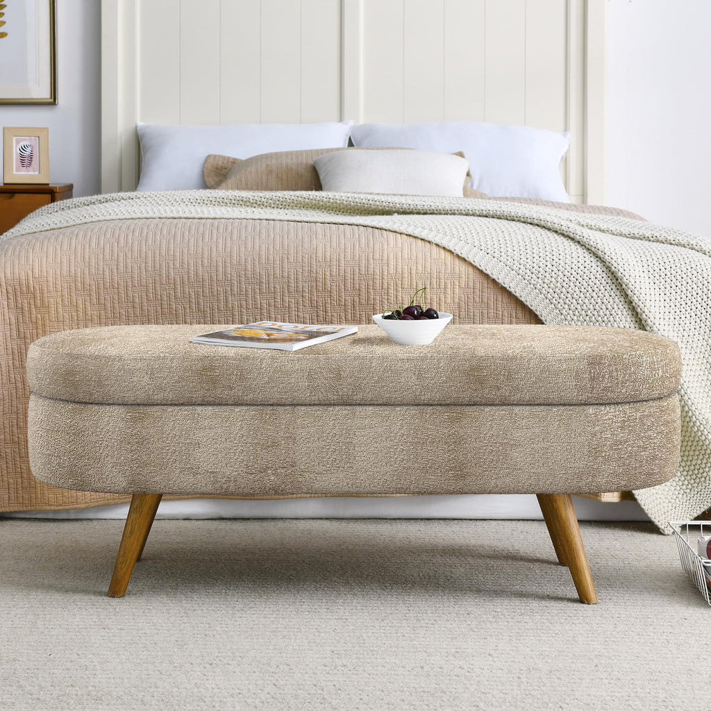 Oval Storage Bench with Rubber Wood Legs C61483