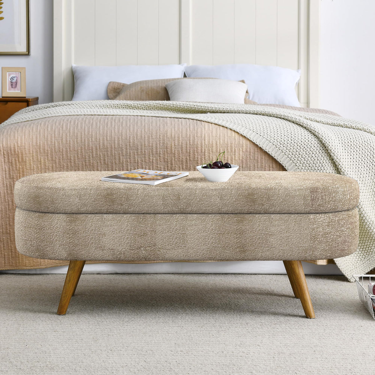 Oval Storage Bench with Rubber Wood Legs C61483