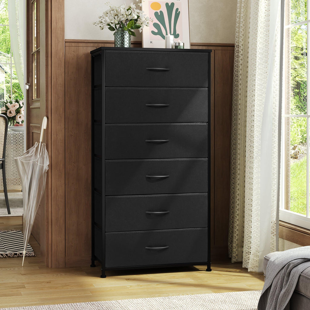 Black 6-Drawer Fabric Dresser S8803