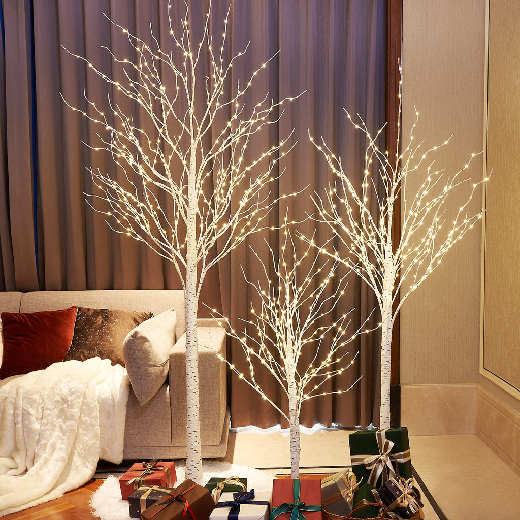 Lighted Birch Twig Tree with Fairy Lights, Pack of 3 Warm White F20204