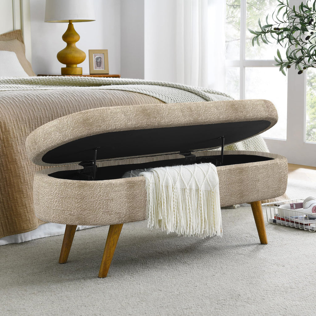Oval Storage Bench with Rubber Wood Legs C61483